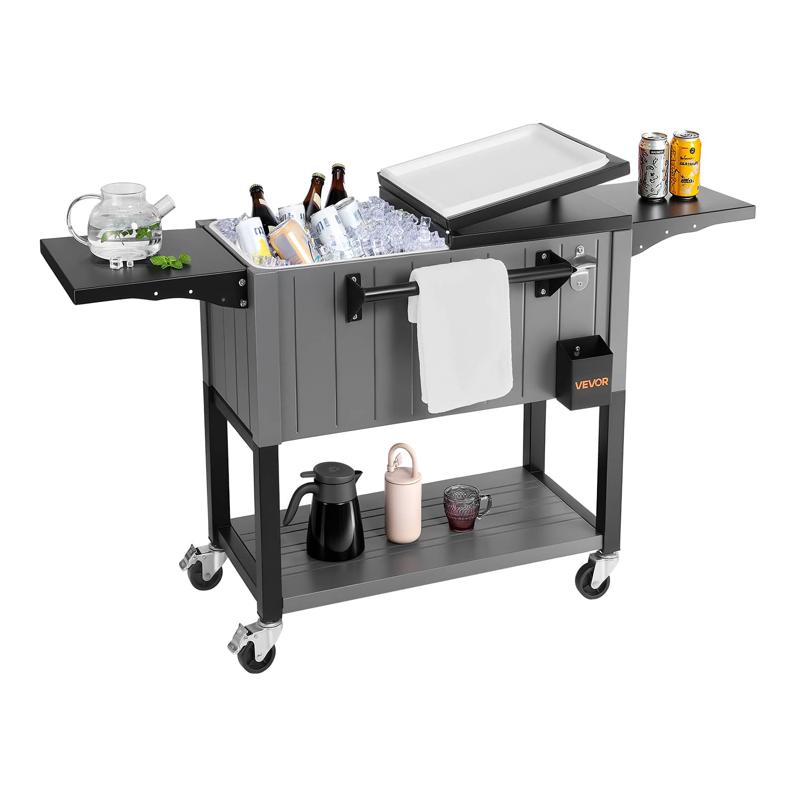 VEVOR - 80QT Rolling Ice Chest, Holds up to 50 Bottles / 110 Cans, Portable Patio Party Bar Drink Cooler Cart with Bottom Shelf - Black