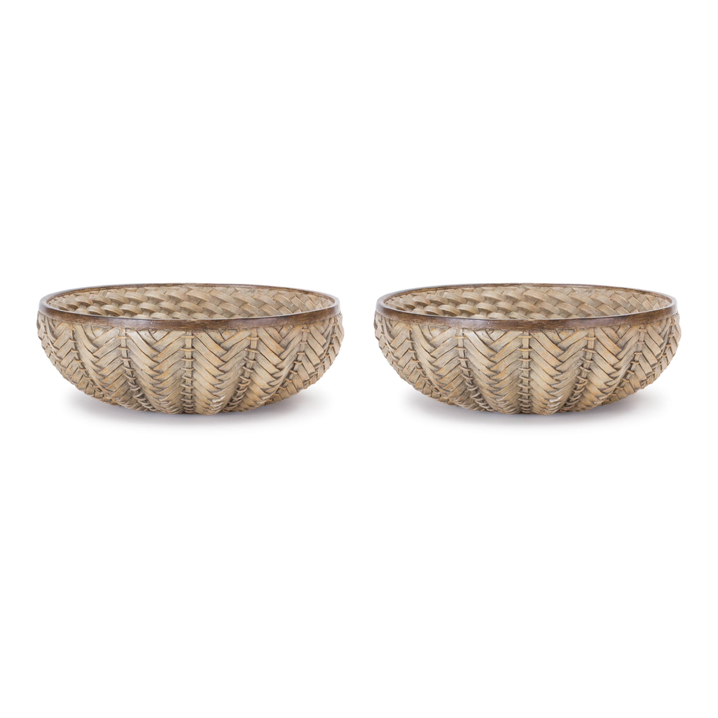 Angle. BreeBe - Decorative Wicker Design Bowl (Set of 2) - Brown.
