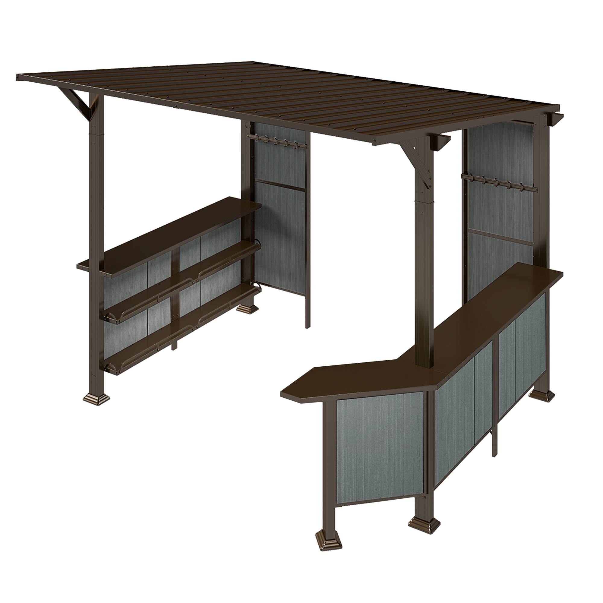 Alt View 4. Mondawe - 9X10FT Galvanized Steel Grill Gazebo，Storage Shelves and Expansion Platform - Brown.
