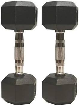 Amber Sporting Goods - Barbell Rubber encased Hex Dumbbell Weights with Metal Handles for Strength Training, Full Body Workout. Sold as a Pairs - Black