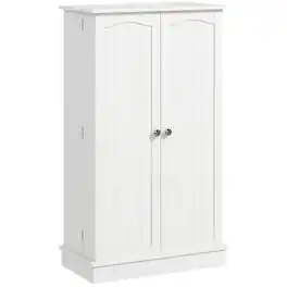 PULUZ - Freestanding Kitchen Pantry Cabinet, Kitchen Cabinet with 12 Door Shelves, Double Doors, 5-tier Shelving - White