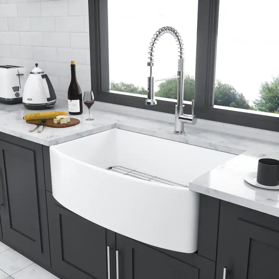 Comp.arch Dim JUJABU 33 x 19 x 10 in. Ceramic Farmhouse Kitchen Sink Arch Edge Apron ...