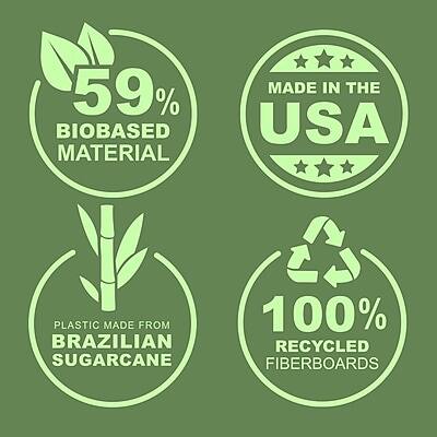 59% Biobased Material  
Made in the USA  
Plastic Made from Brazilian Sugarcane  
100% Recycled Fiberboards