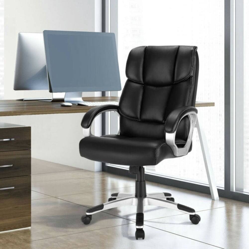 Alt View 8. Pefilos - Big and Tall Adjustable High Back Leather Executive Computer Desk Chair, Home Office Computer Desk Chair, Ergonomic - Black.