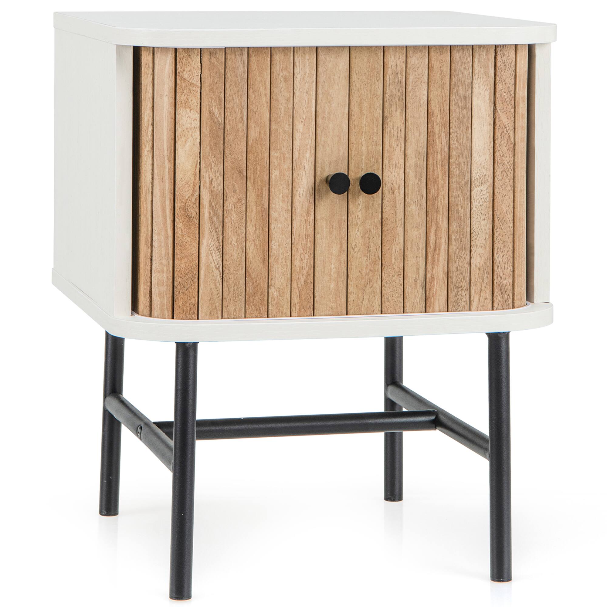 Alt View 5. Costway - Sliding Door Nightstand Mid-century Modern Storage End Table with Cabinet - Distressed White.