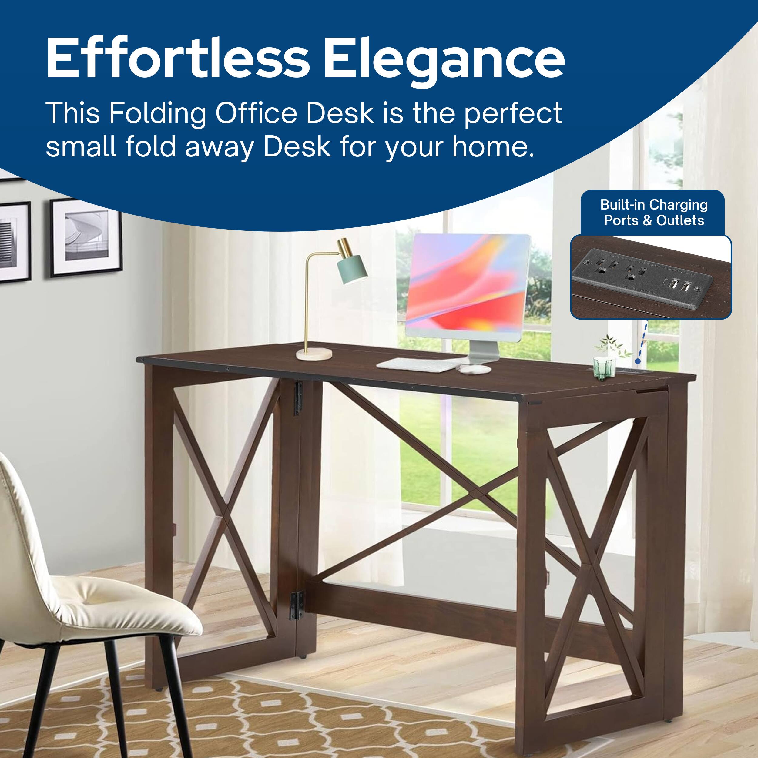 Effortless Elegance

This Folding Office Desk is the perfect small fold away Desk for your home.

Built-in Charging Ports & Outlets