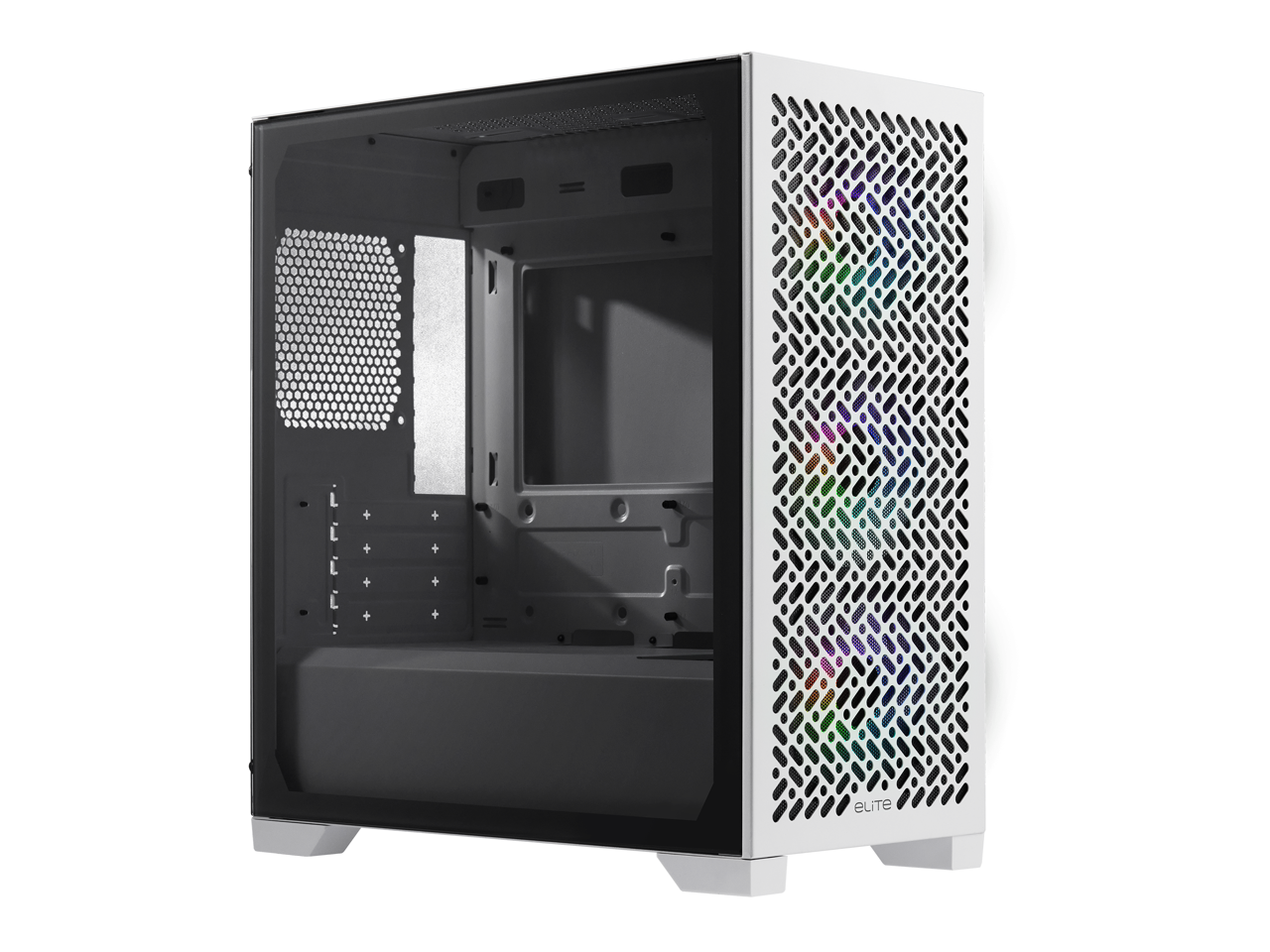 Front. Cooler Master - Cooler Master Elite 302 White Micro-ATX Case, 365mm GPU, 280mm AIO, Type C, Tempered Glass, Triple 120mm aRGB PWM Fan - White.