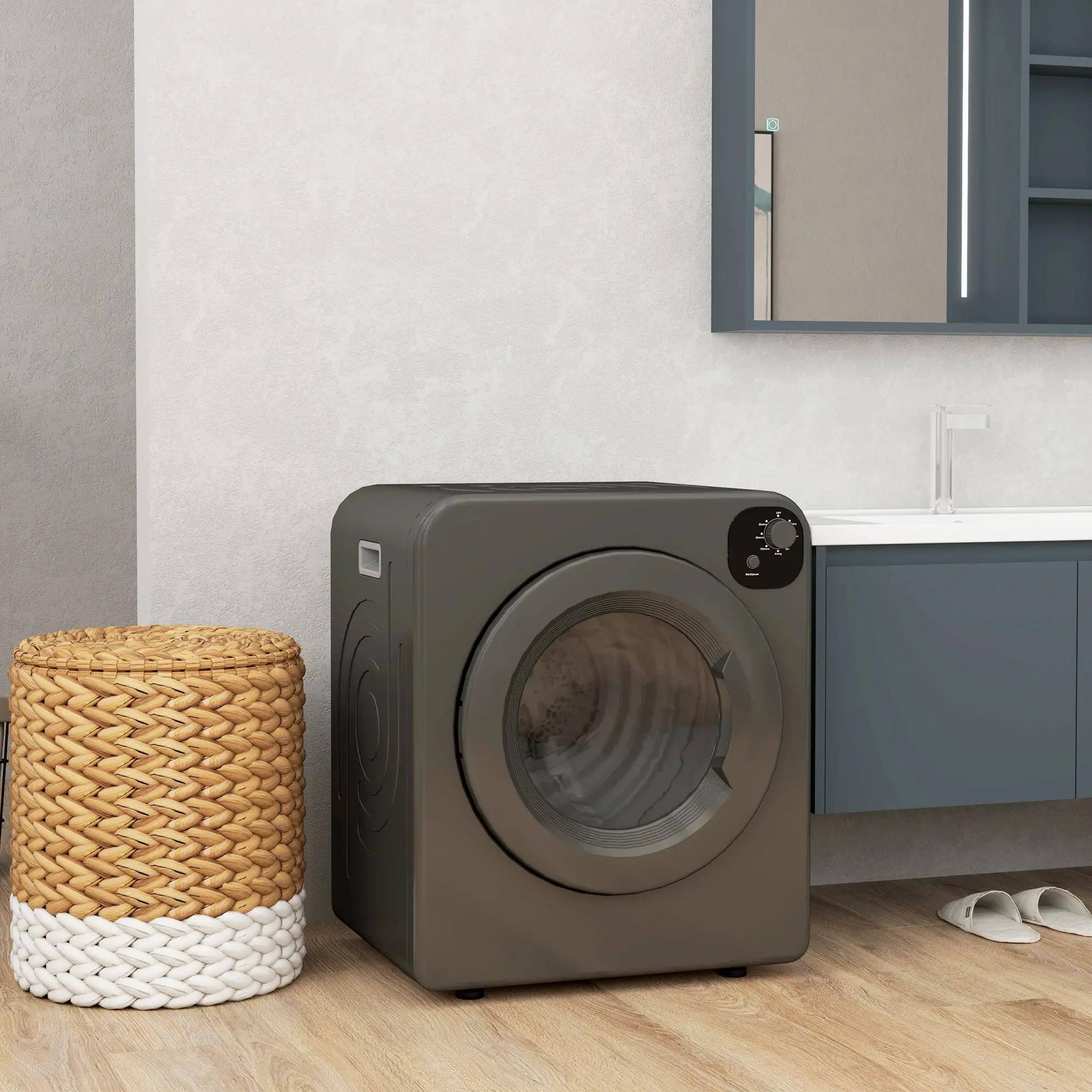 Back. Resenkos - Compact Laundry Dryer 1300W Portable Clothes Dryer with 3.2 cu.ft Stainless Steel Drum, Front Load Electric Dryer, Gray - Gray.