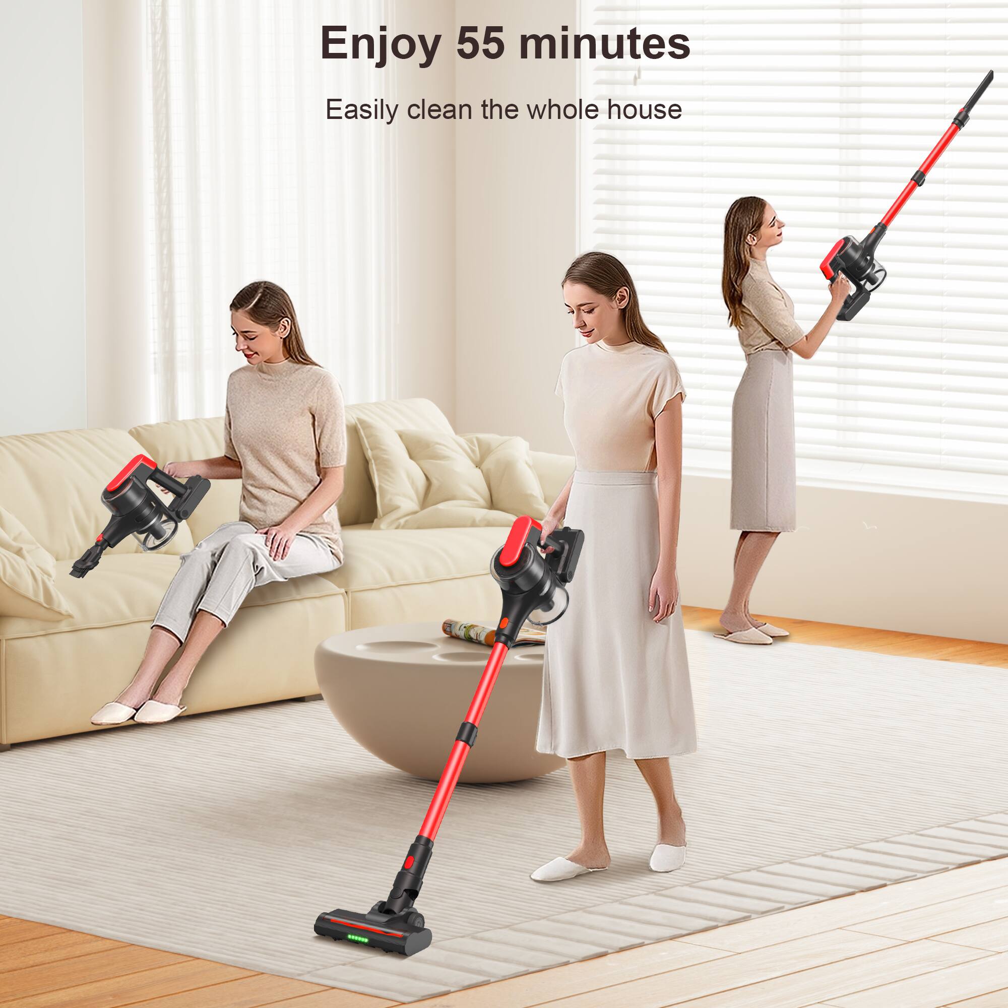 Enjoy 55 minutes  
Easily clean the whole house