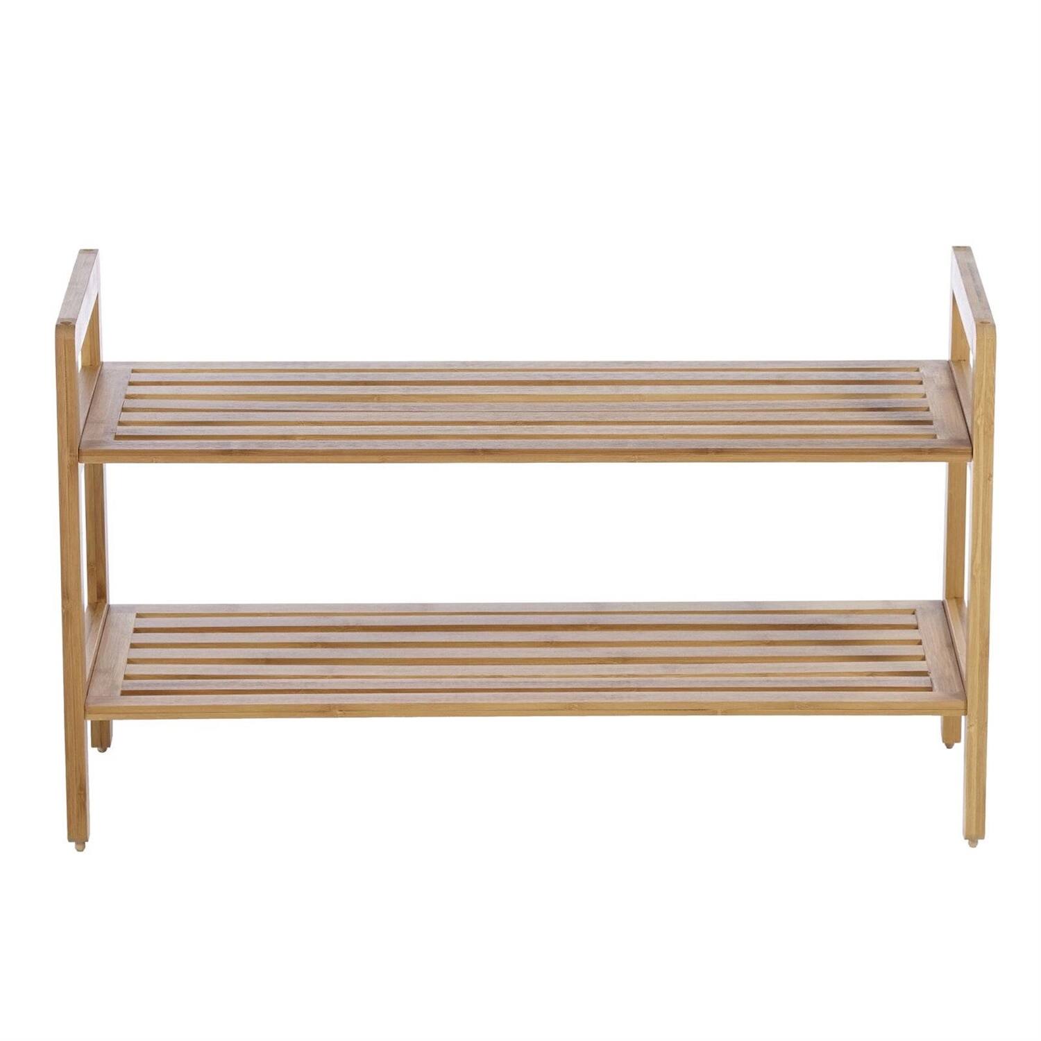 Left. Hivvago - Modern Bamboo 2-Shelf Shoe Rack - Holds up to 8-Pair of Shoes - Walnut.