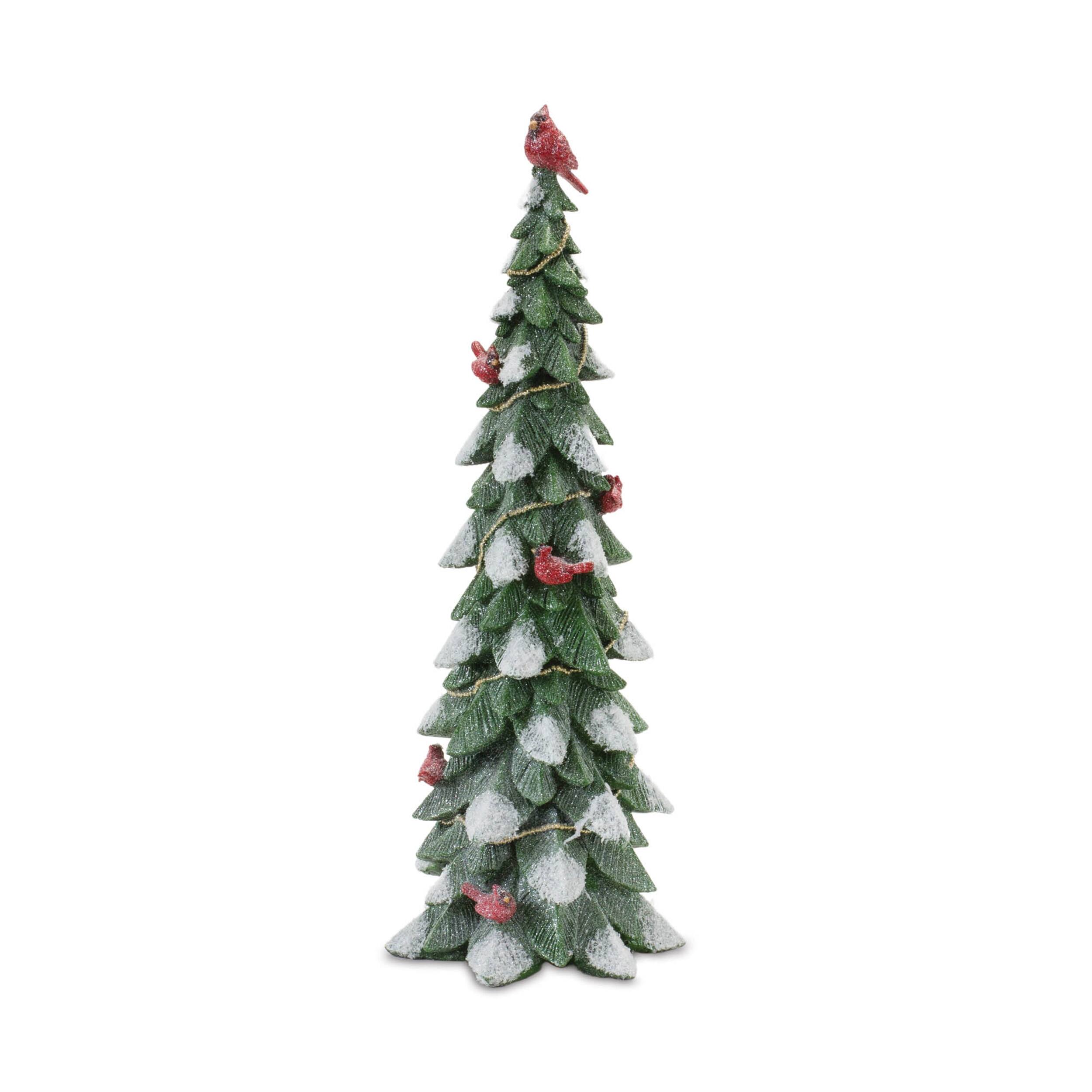 Angle. BreeBe - Frosted Cardinal Pine Tree (Set of 3) - White, Green, Red.