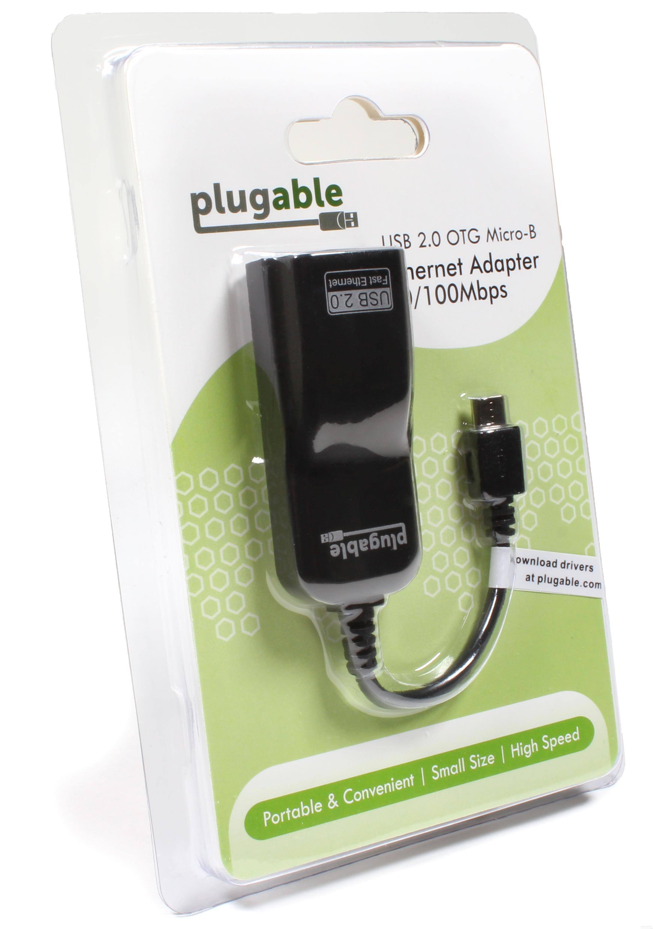 plugable  
USB 2.0 OTG Micro-B  
Ethernet Adapter  
/100Mbps  

Portable & Convenient | Small Size | High Speed  

Download drivers at plugable.com