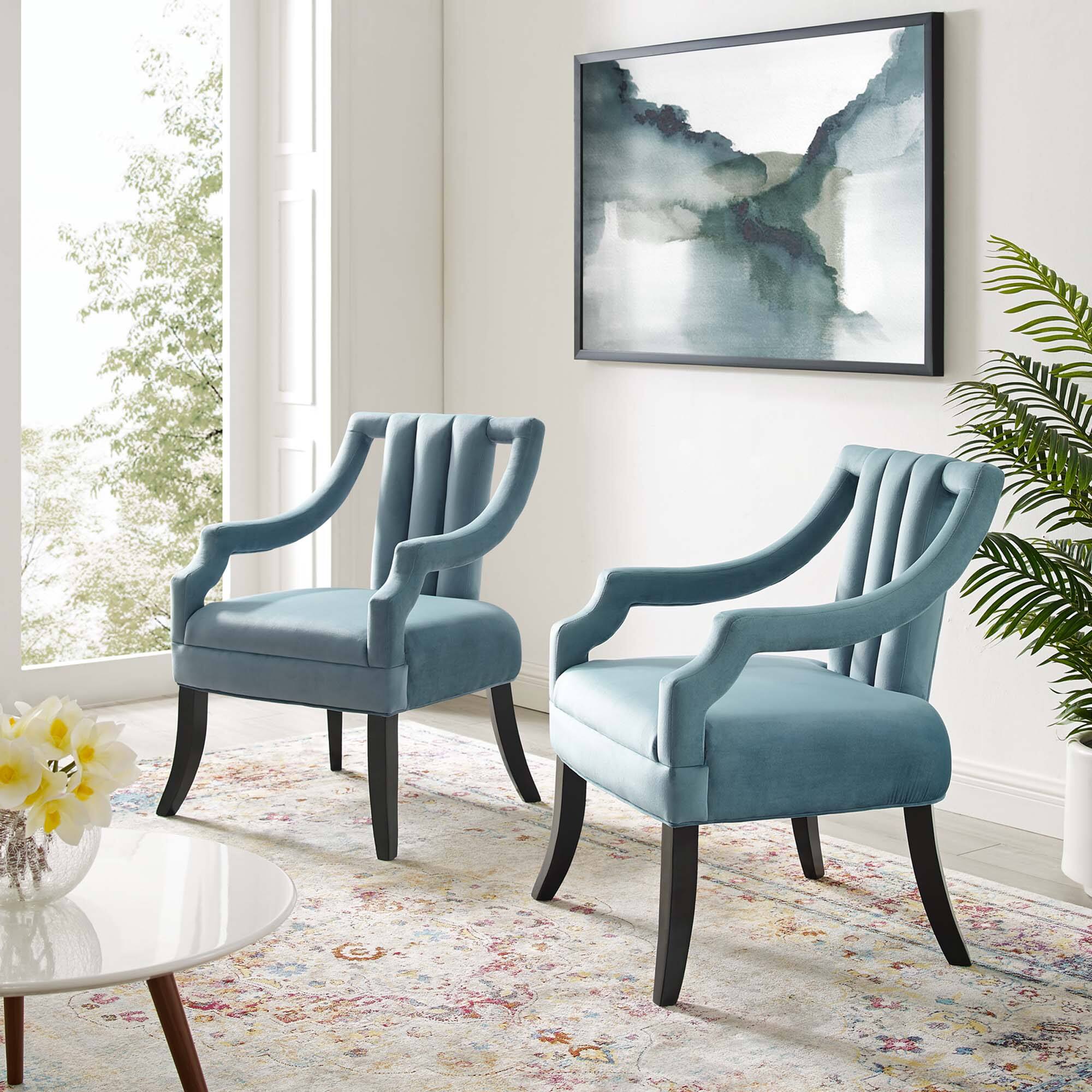 Front. Modway - Harken Performance Velvet Accent Chair Set of 2 by Modway - Light Blue.