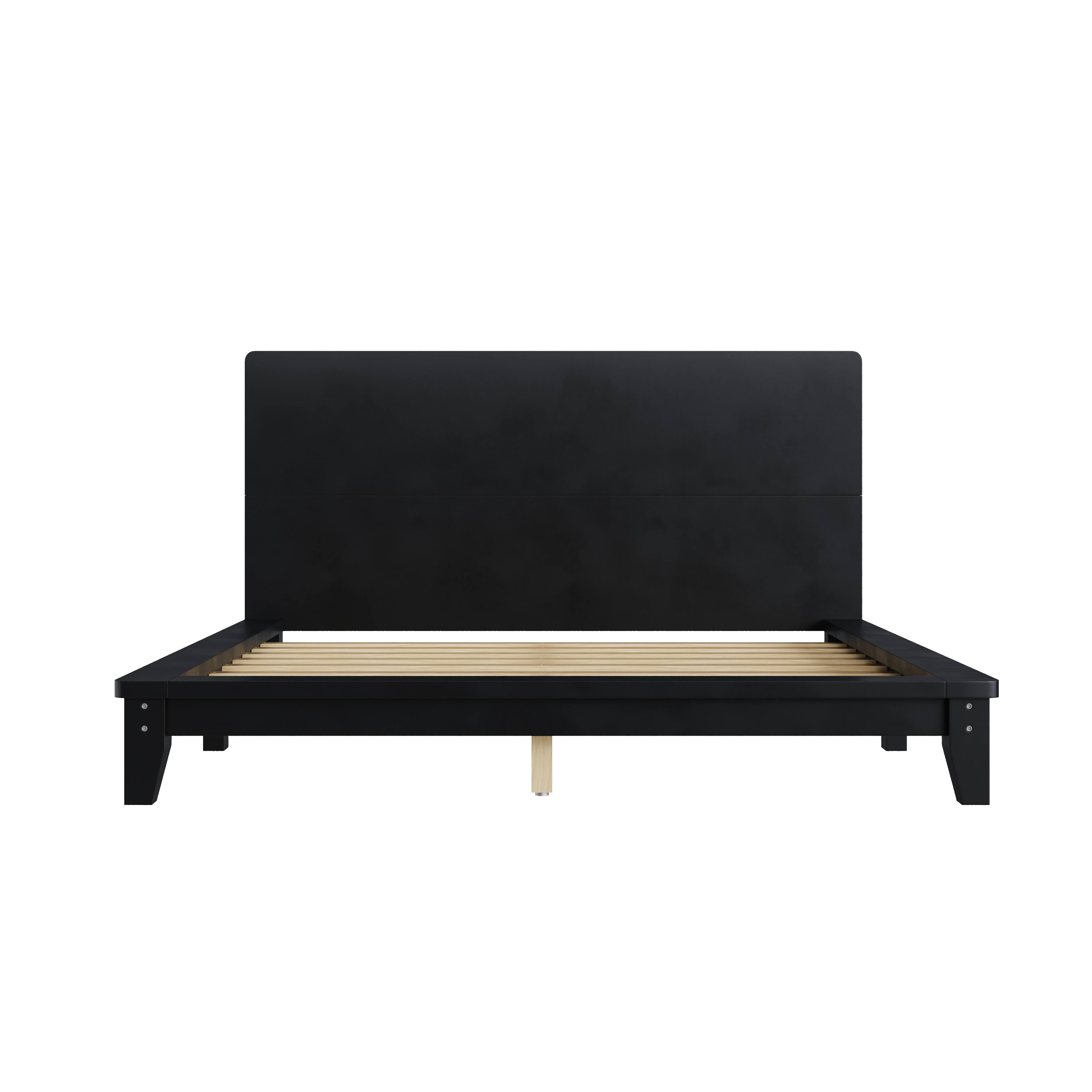Back. Whisen - Wood Platform Bed Frame with Headboard, Sturdy Bed Support for Bedroom - Black.