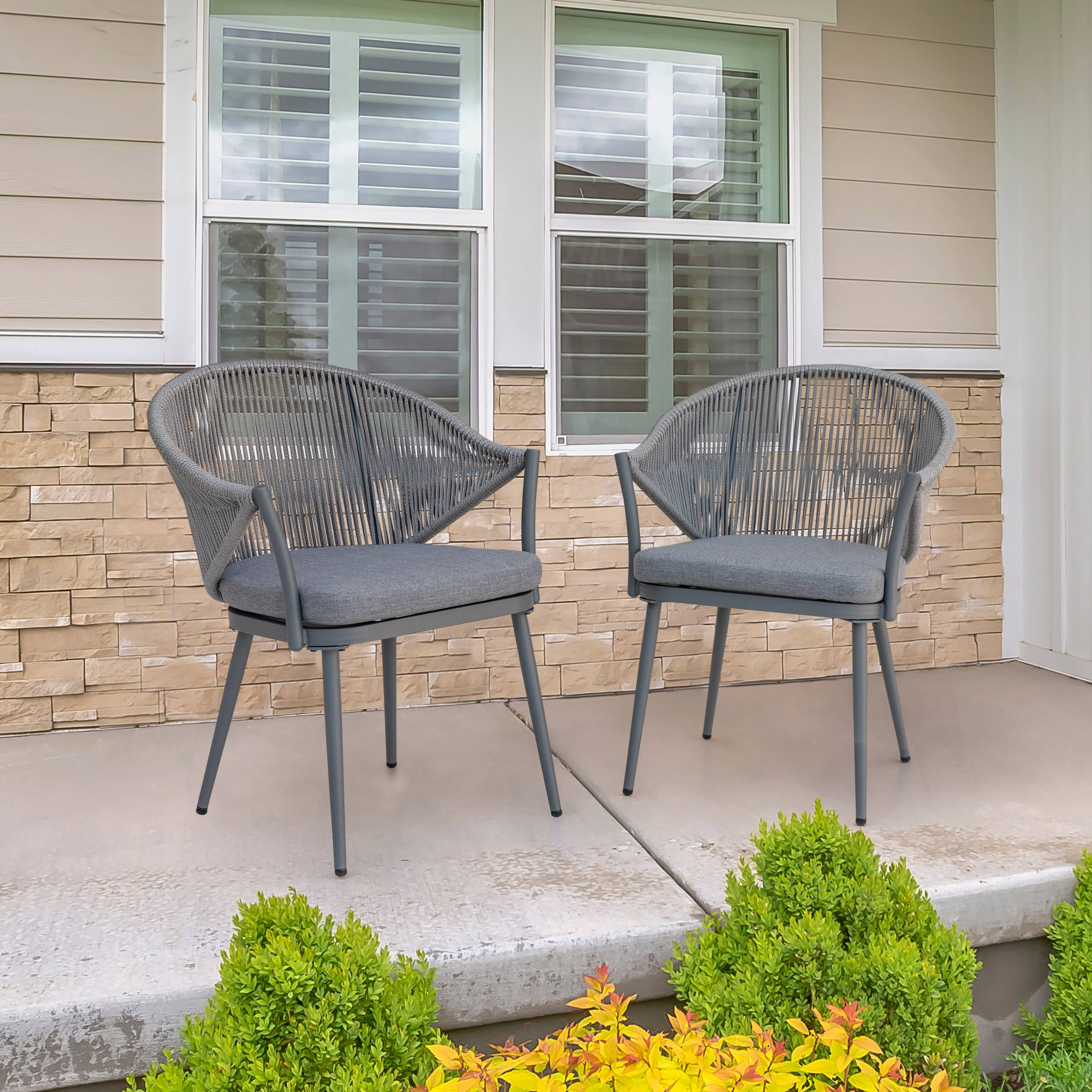 Left. Nuu Garden - Outdoor Aluminum Chair Set of 4 Woven Rope Conversation Chairs with Seat Cushions - dark gray.