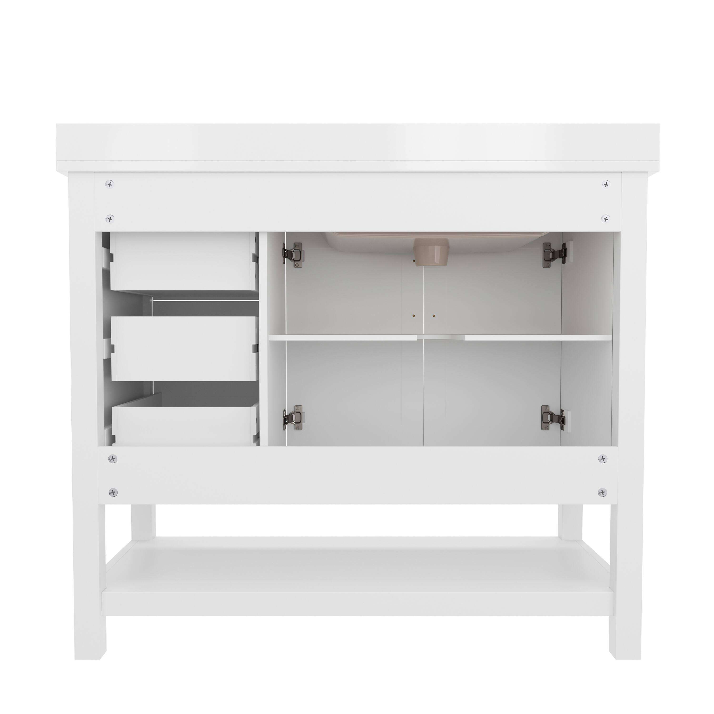 Back. Flash Furniture - Vega 42 Inch Bathroom Vanity with Sink, Storage Cabinet with Soft Close Doors, Open Shelf and 3 Drawers, Carrara Marble - White.