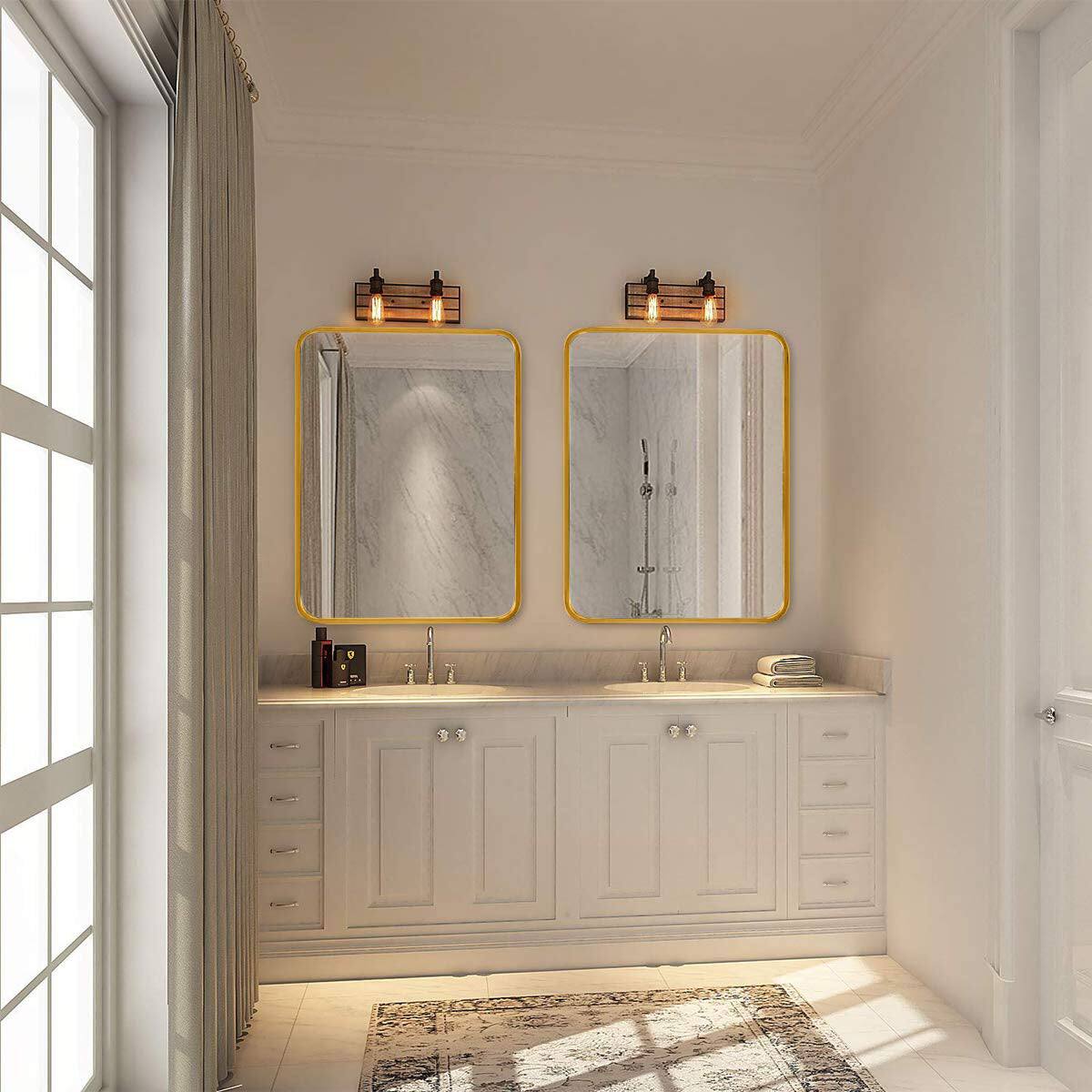 Left. BreeBe - 22x30 Inch Gold Metal Framed Rectangular Bathrrom Mirror for Wall. - Gold.