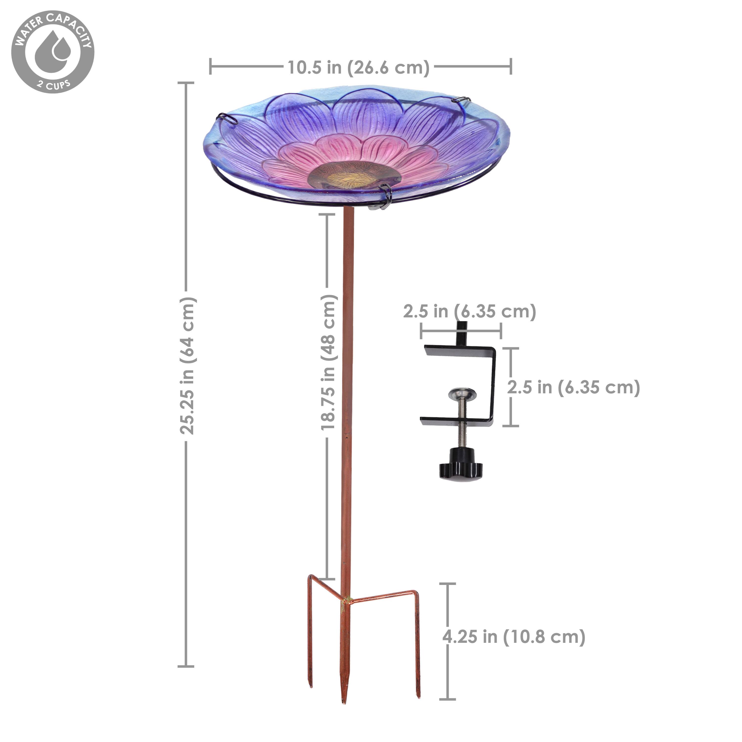 WATER CAPACITY 2 CUPS

- Height: 25.25 in (64 cm)
- Diameter: 10.5 in (26.6 cm)
- Stem Length: 18.75 in (48 cm)
- Base Width: 4.25 in (10.8 cm)
- Flower Diameter: 2.5 in (6.35 cm)
- Stand Height: 2.5 in (6.35 cm)