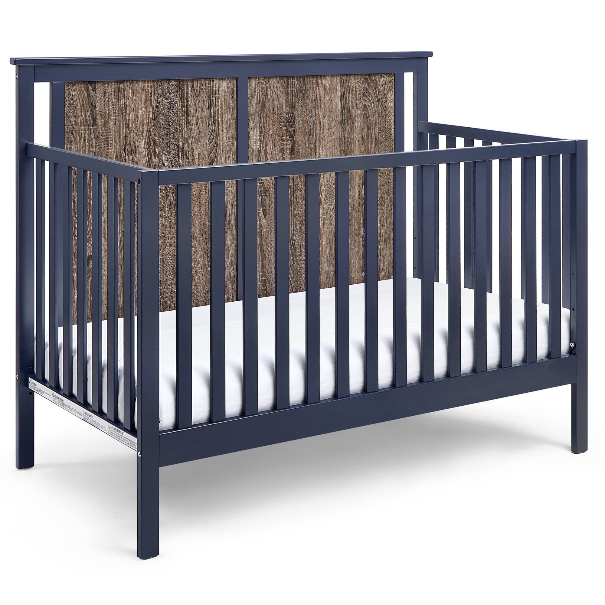 Left. GOODSILO - 4-in-1 Convertible Crib with Dual-Tone Finish - Adjustable Mattress Heights for Safe Infant Sleeping and Growing - Blue+Brown.