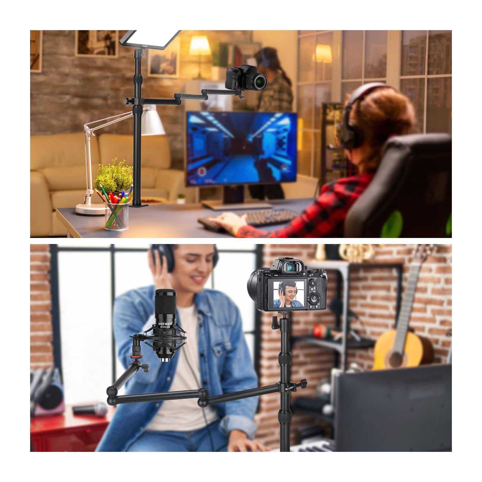 Alt View 1. Neewer - Upgraded Overhead Camera Rig - with Telescopic Desk Stand & Trifold Boom Arm for Webcam & Light - Black.