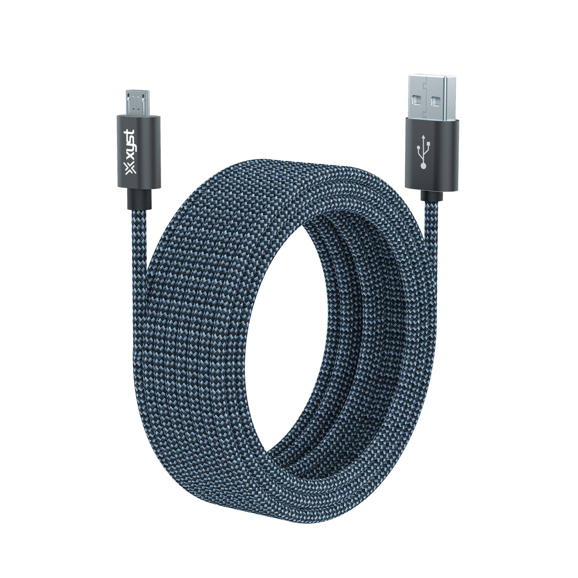 Alt View 7. Xyst - Charge and Sync USB to Micro USB Braided Cable 10Ft - Black.