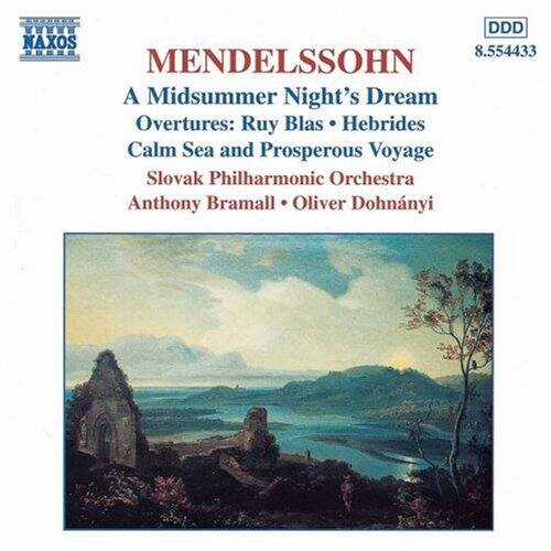 MENDELSSOHN  
A Midsummer Night's Dream  
Overtures: Ruy Blas • Hebrides  
Calm Sea and Prosperous Voyage  

Slovak Philharmonic Orchestra  
Anthony Bramall • Oliver Dohnányi  

NAXOS  
8.554433  
DDD
