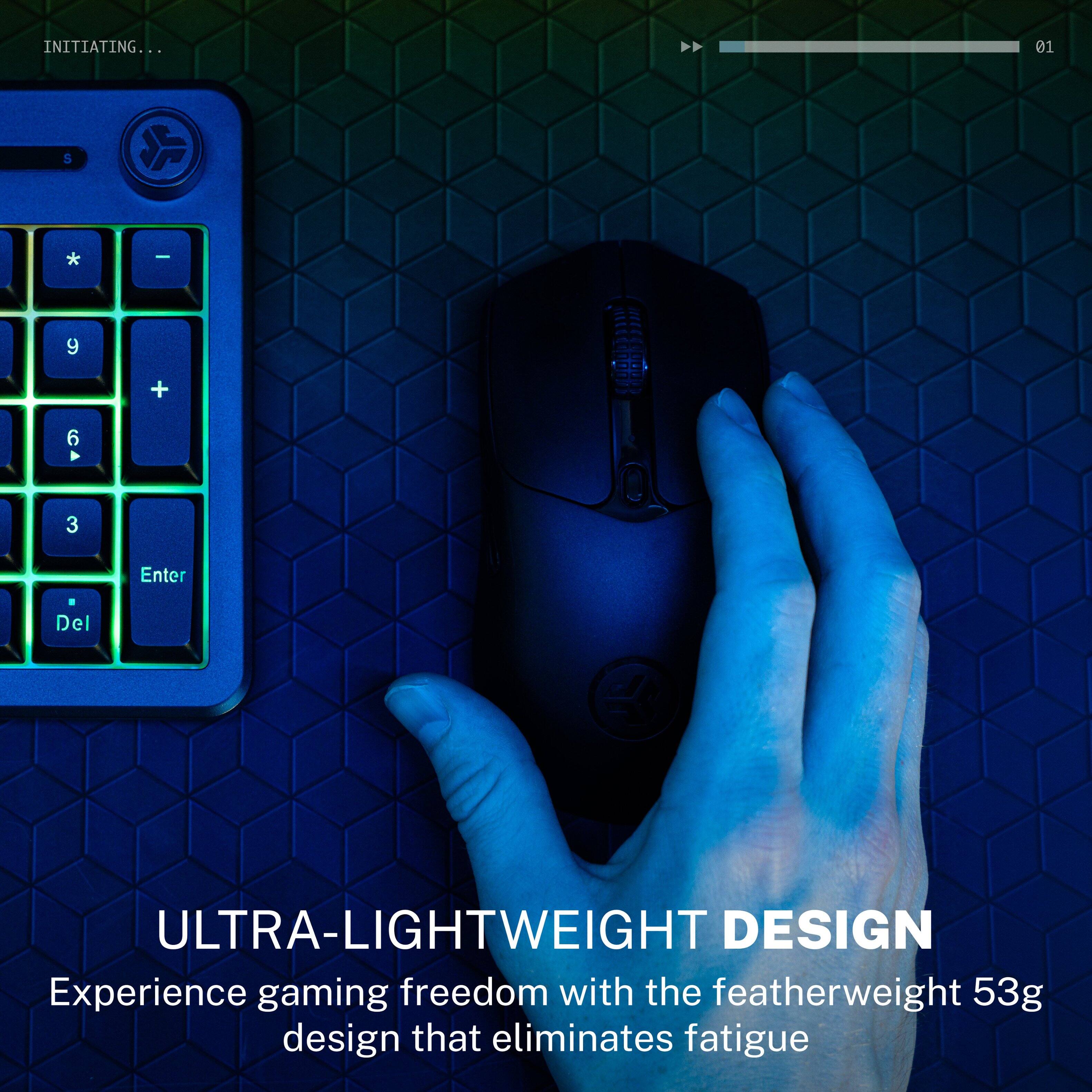 INITIATING...
01

ULTRA-LIGHTWEIGHT DESIGN
Experience gaming freedom with the featherweight 53g design that eliminates fatigue