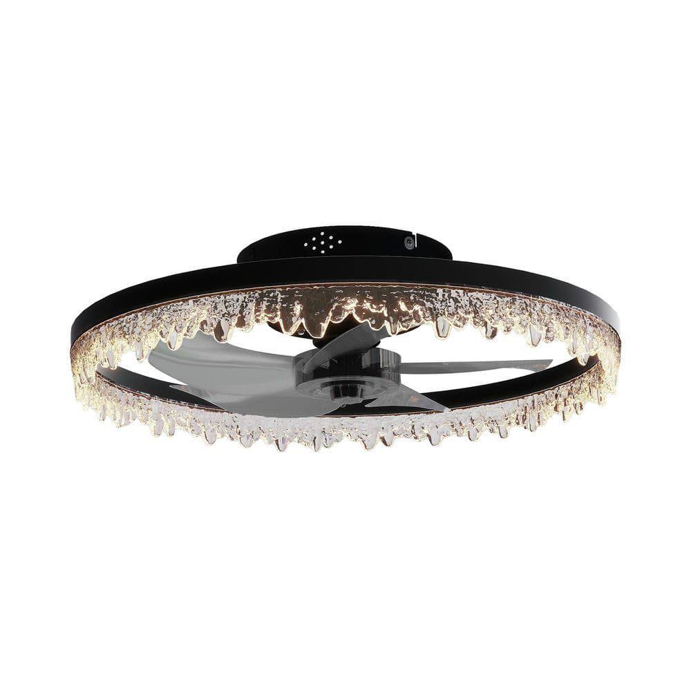 Angle. Kadyn - Smart Flush Mount Ceiling Fan with Light – 20-inch Integrated LED Chandelier with 5 Invisible Blades, Black - Black.