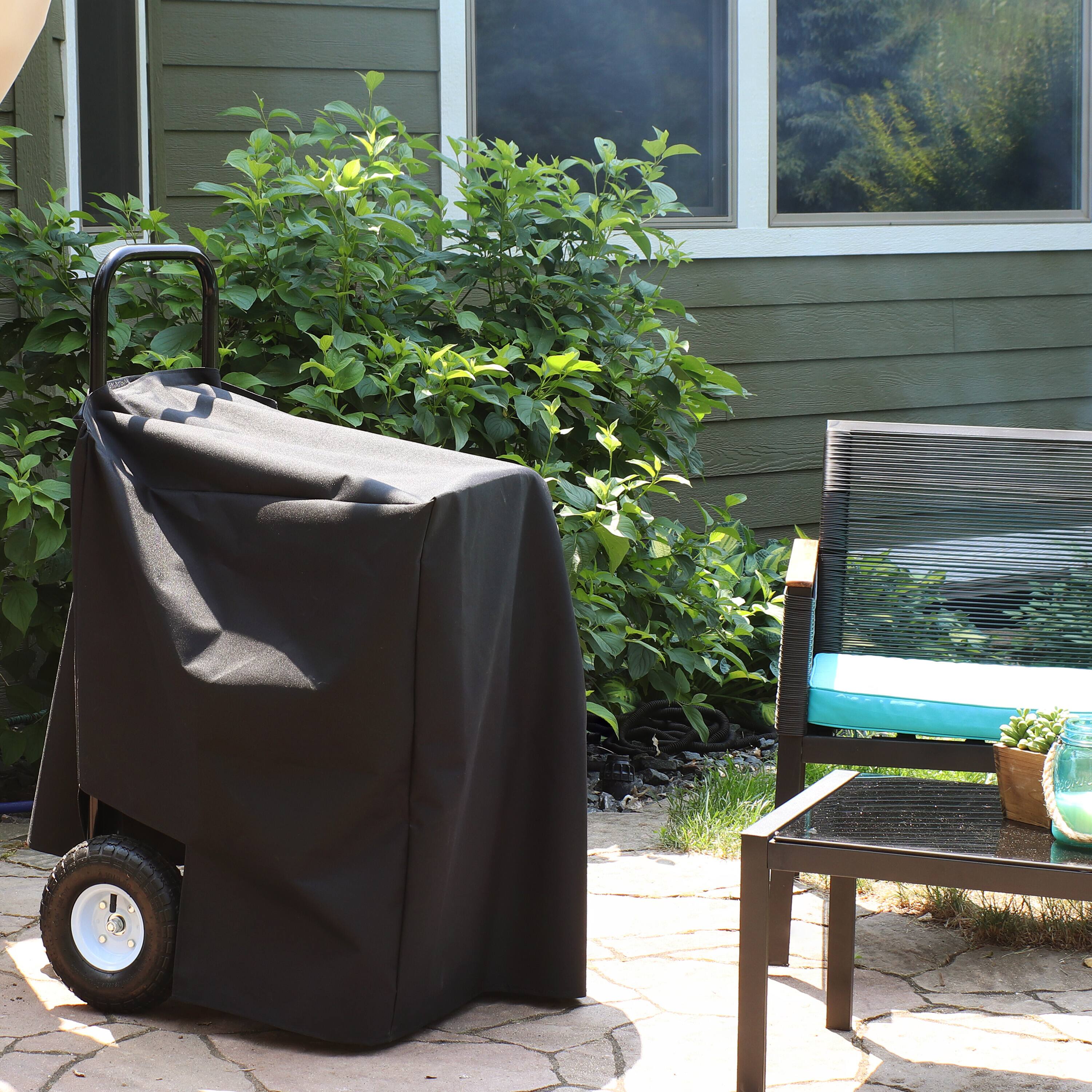 Alt View 7. Sunnydaze - Steel Log Cart Carrier and Storage Rack with Wheels and Cover - Black.