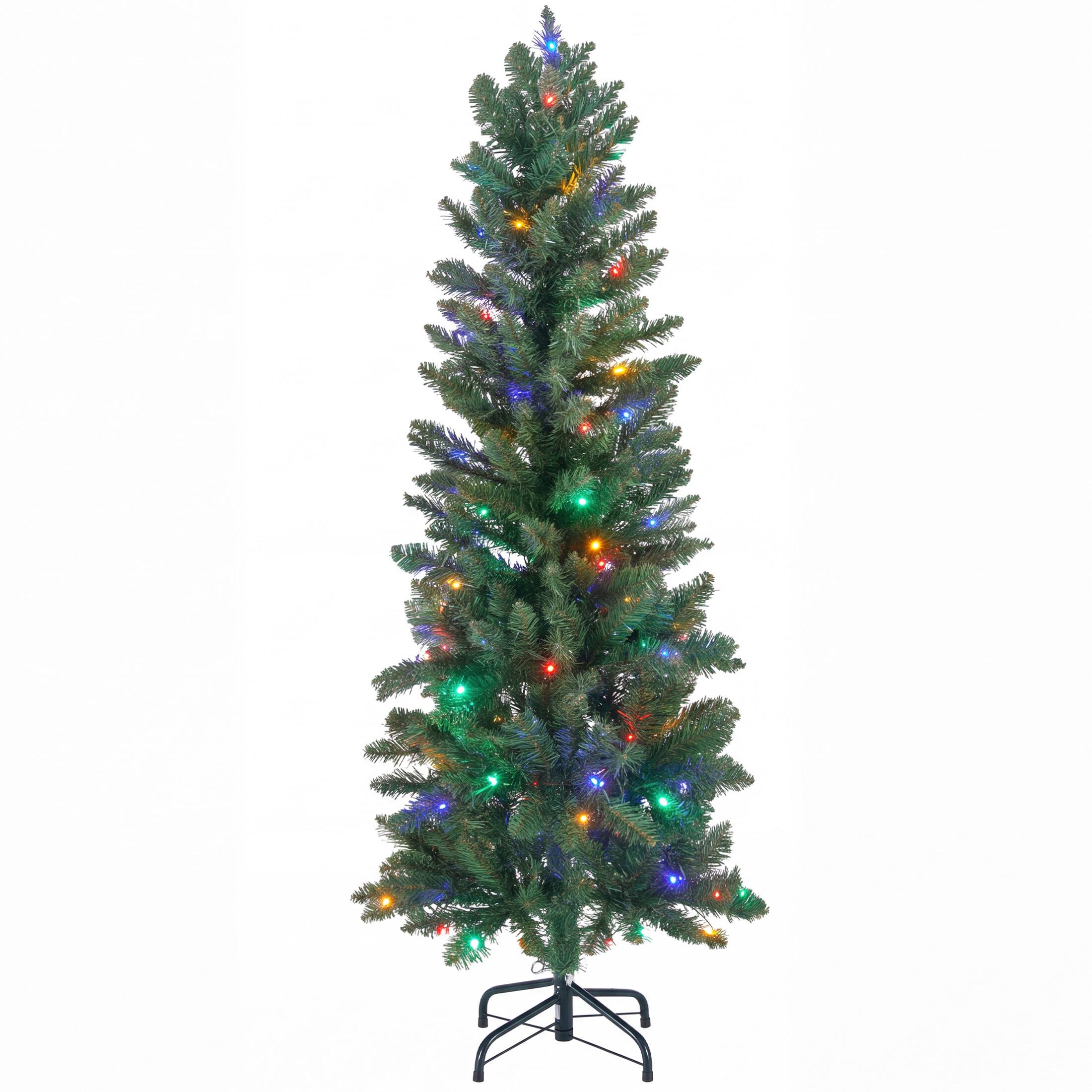 Front. Sweetcrispy - Pre-lit Slim Hinged Christmas Tree with Multicolor LED Lights - Green.