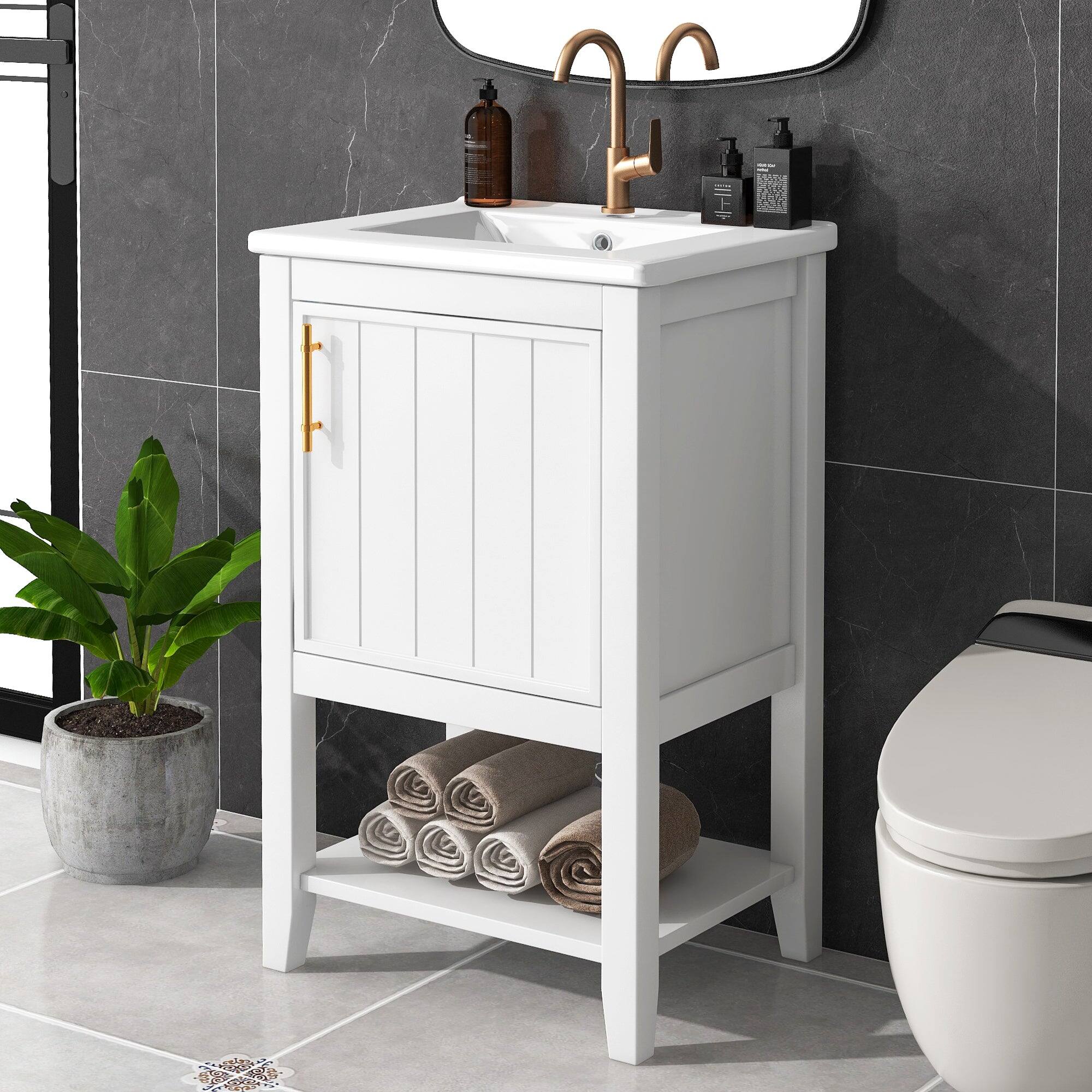 Angle. Boyel Living - 20 Inch Bathroom Vanity with Sink Cabinet with Soft Close Door Storage Rack and Open Shelf White - White.
