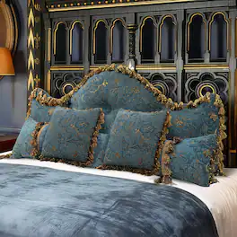wowmax - Navy Queen Size Pillow Set - 4 Piece Decorative Bed Pillows with Headboard & Throw Pillows, Complete Set - Blue