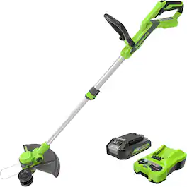 Greenworks - 24V Cordless String Trimmer/Edger (Gen 2), with 2.0Ah Battery and Charger Included - Green