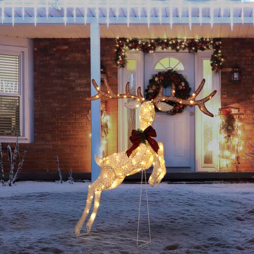 Alt View 9. Winado - 5FT Christmas Jumping Reindeer Pre-lit with Lights for Indoor Outdoor Yard Porch Holiday Ornament Displays Decoration - White.