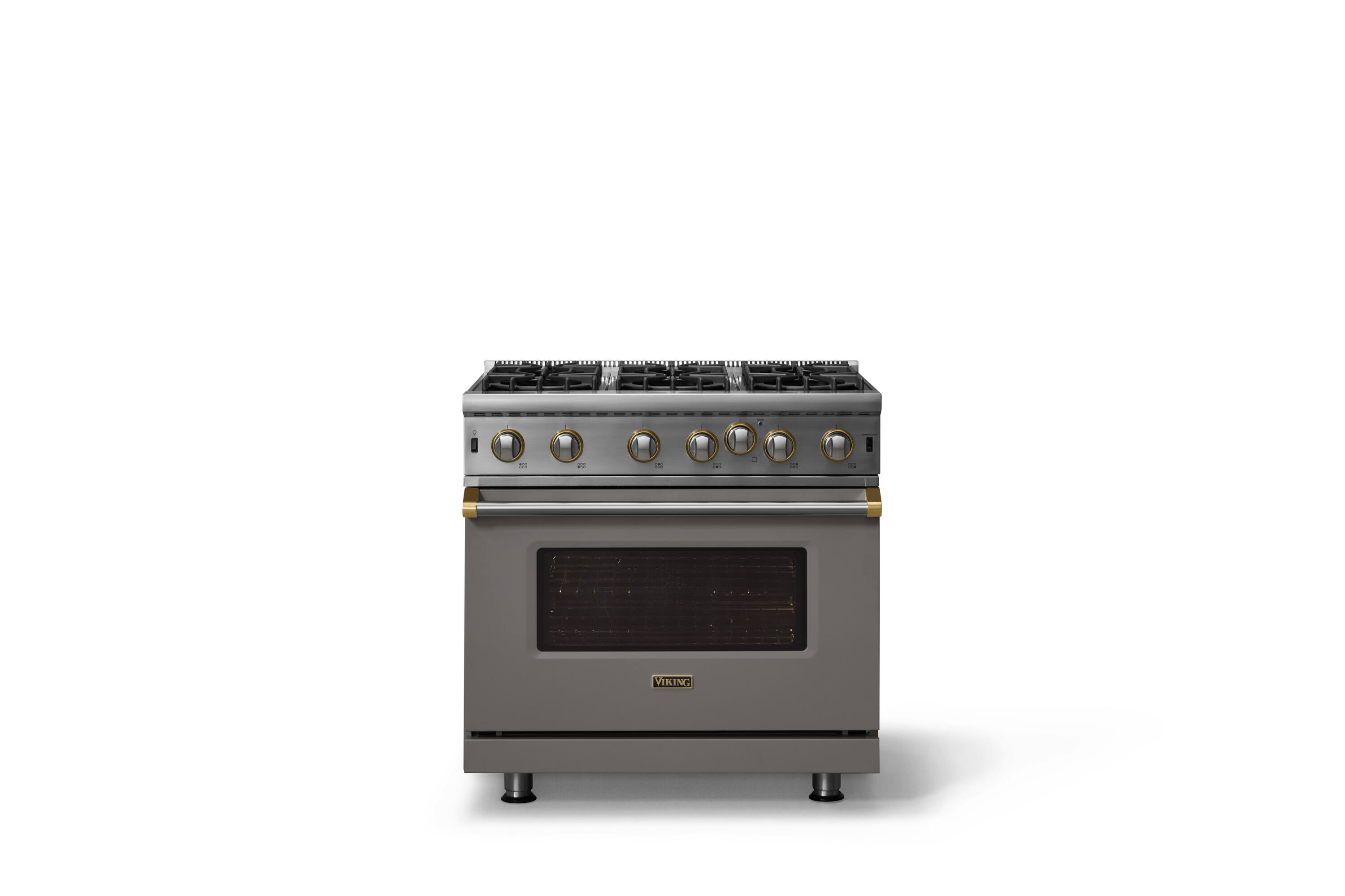 Alt View 1. Viking - Professional 5 Series 5.1 Cu. Ft. Freestanding Open Burner LP Gas Convection Range-Damascus Gray w. Brushed Brass Trim - Damascus Gray.