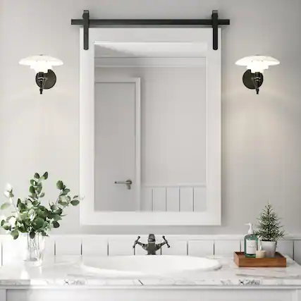 Front. PAIHOME - Rectangular Wall Mirror Waterproof Wood Frame Bathroom Mirror Modern Farmhouse Style Bedroom Living Room Decor - White - 22"x30".