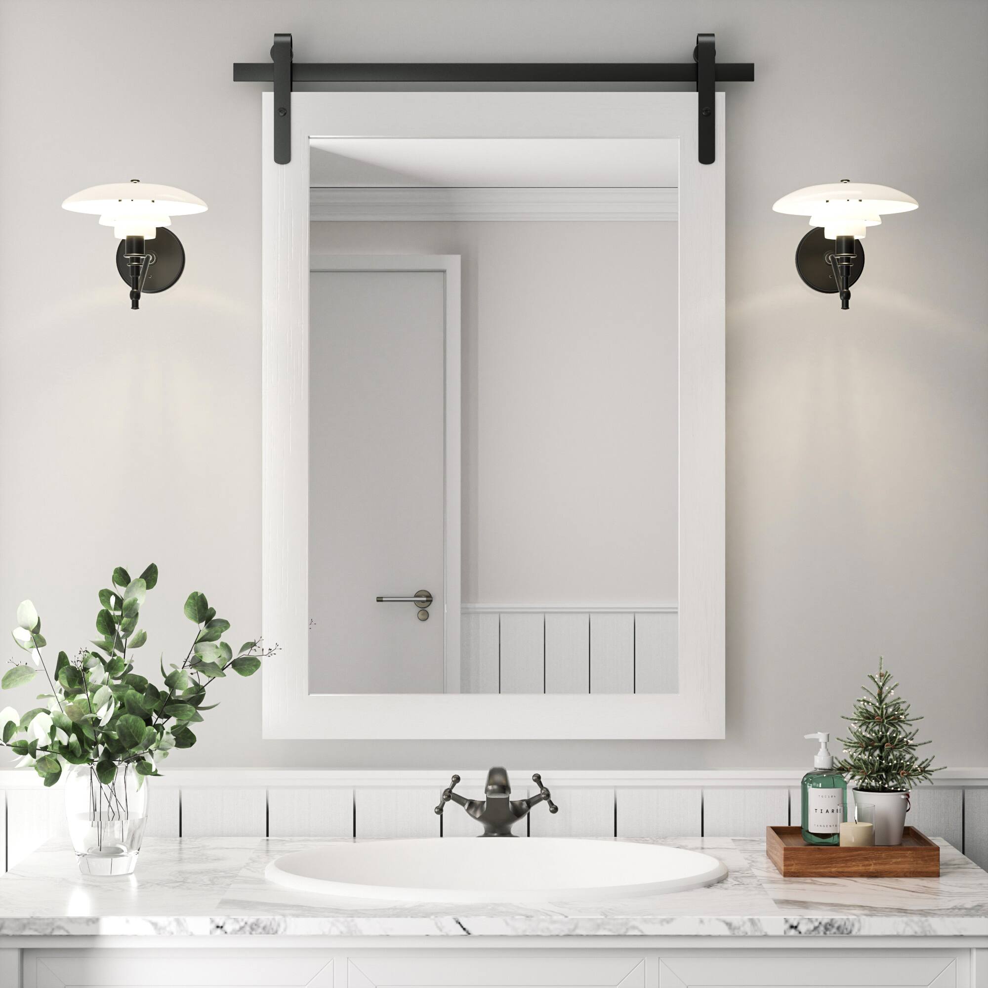 Front. PAIHOME - Rectangular Wall Mirror Waterproof Wood Frame Bathroom Mirror Modern Farmhouse Style Bedroom Living Room Decor - White - 22"x30".