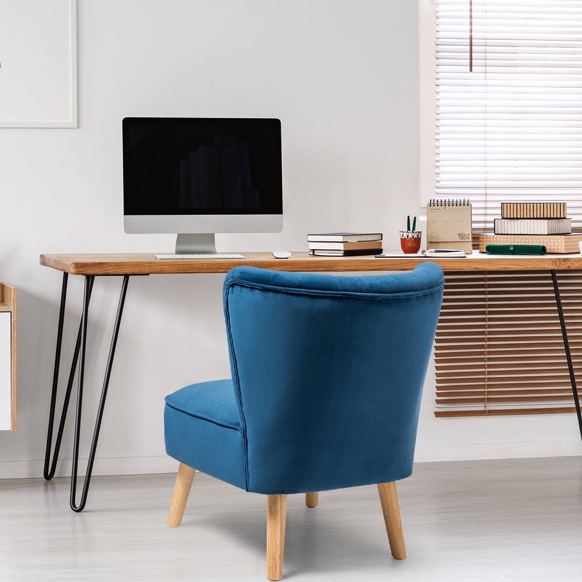 Alt View 2. Costway - Costway Armless Accent Chair Modern Velvet Leisure Chair Single Upholstered - blue.