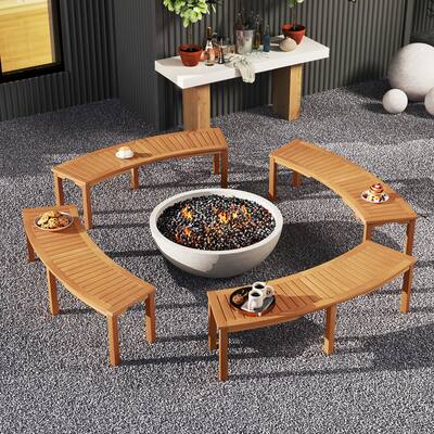 Gymax Set of 2 Outdoor Curved Bench w/ Slatted Seat Solid