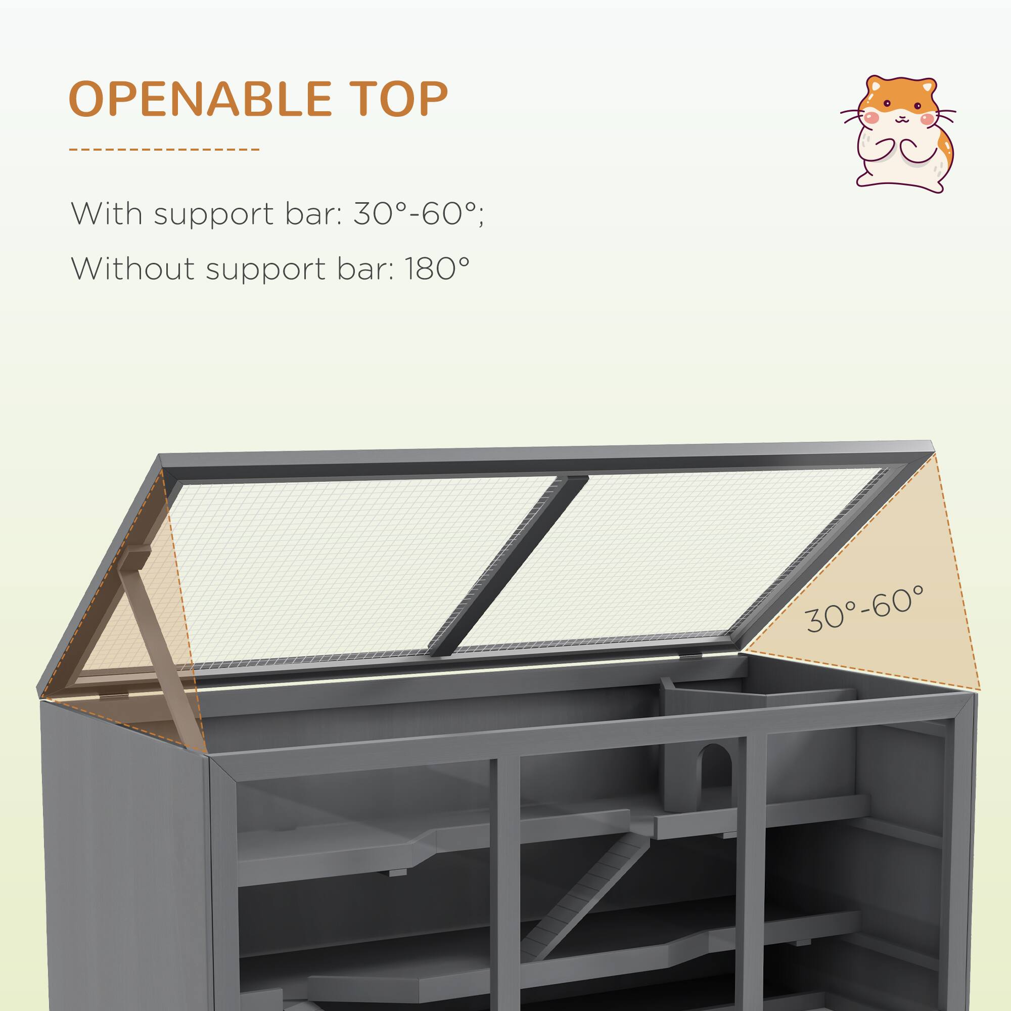 OPENABLE TOP

With support bar: 30°-60°;  
Without support bar: 180°