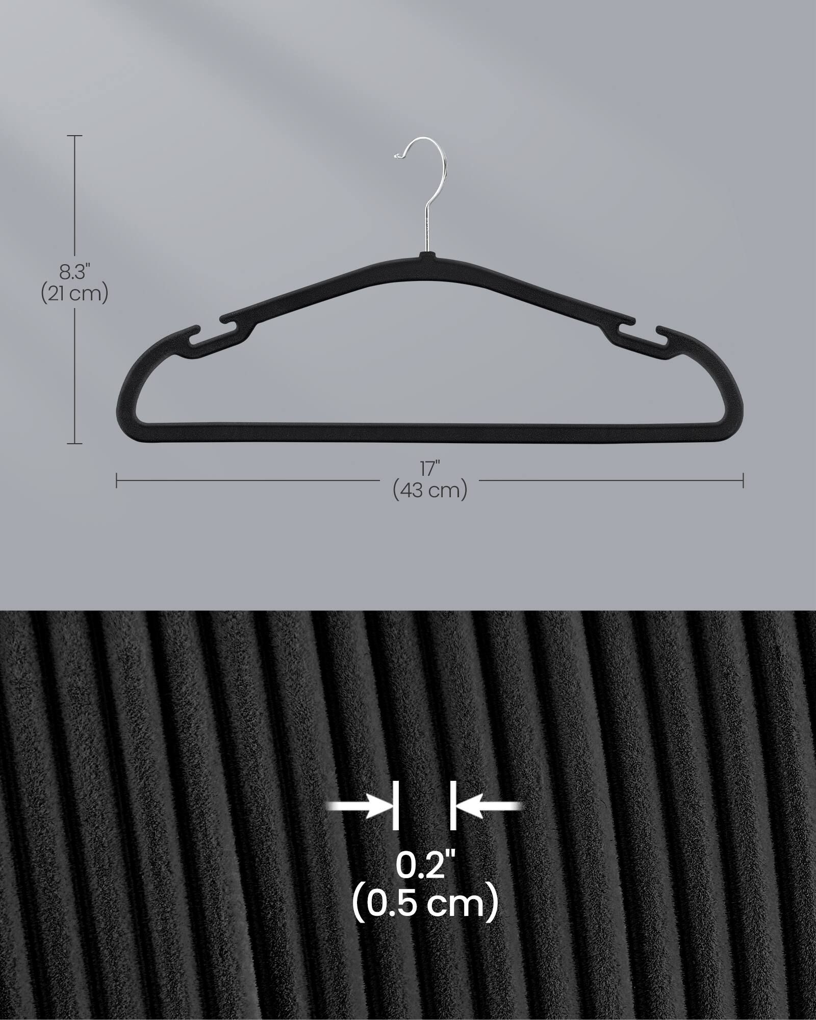 8.3" (21 cm)  
17" (43 cm)  
0.2" (0.5 cm)