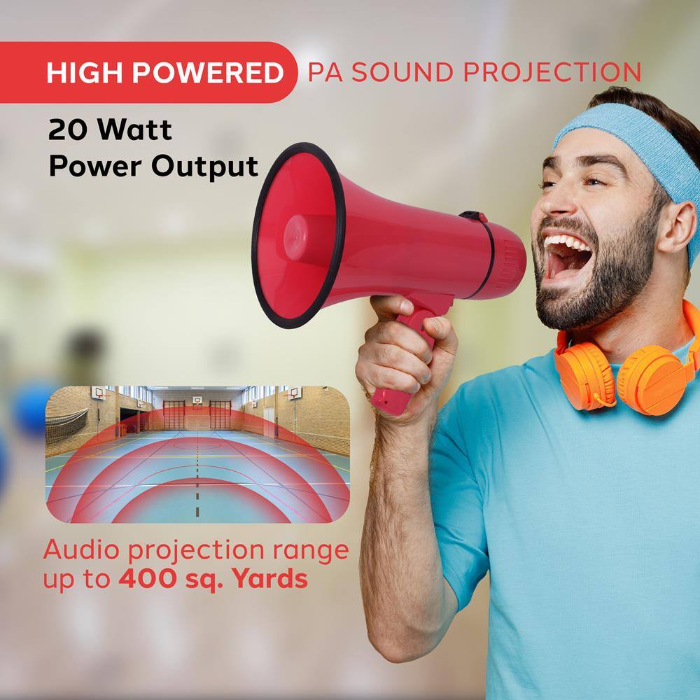 HIGH POWERED PA SOUND PROJECTION

20 Watt Power Output

Audio projection range up to 400 sq. Yards