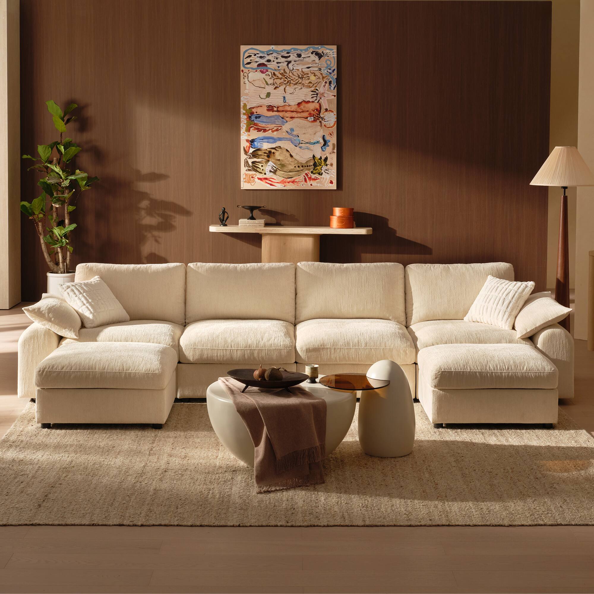 Angle. ModernMate - Chenille Cloud Modular Sectional, Down-Blend Cushions, Tool-Free Assembly, Machine-Washable Covers - Beige.