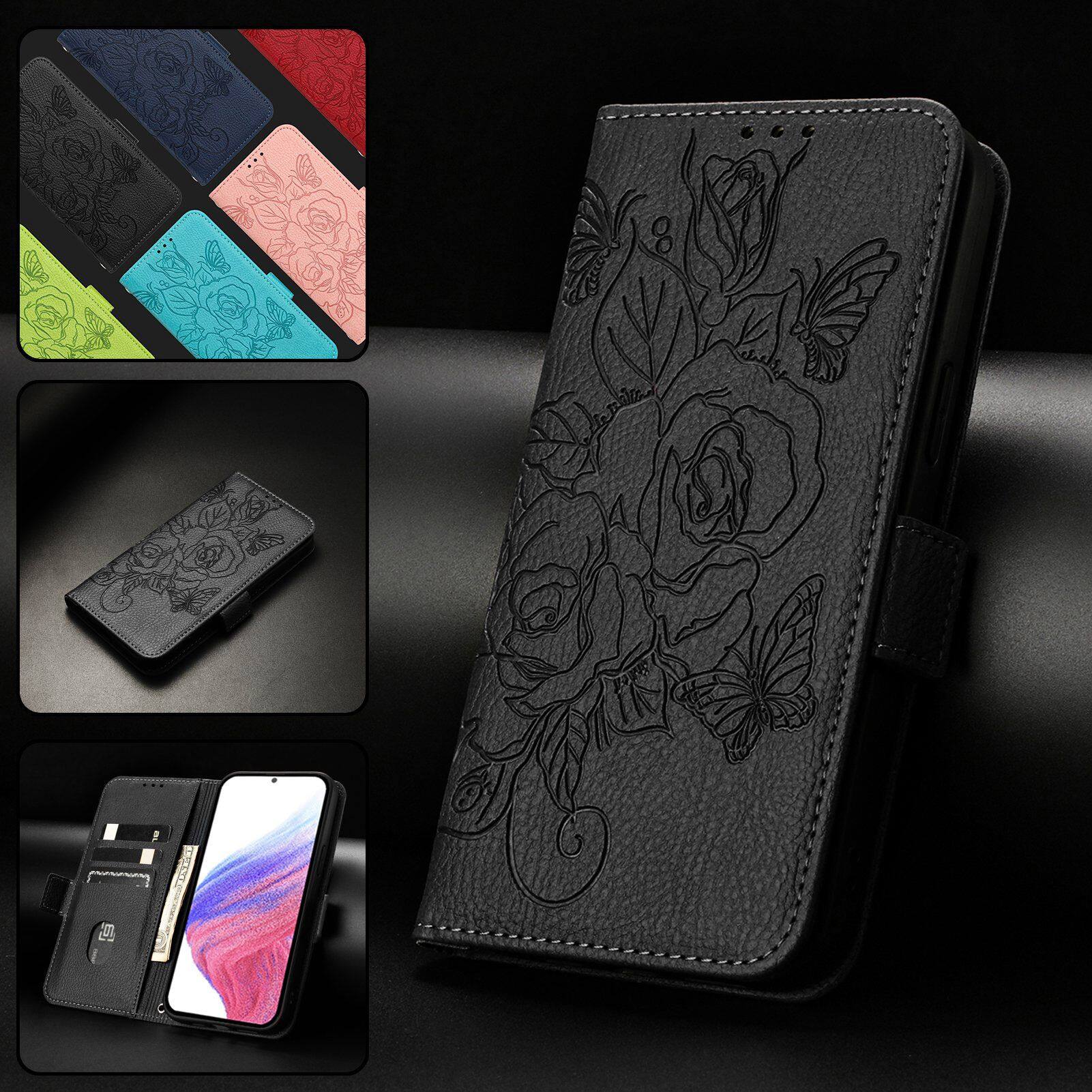 Alt View 5. Dteck - Embossed Texture Case for Samsung Galaxy S25 Edge,PU Leather Card Holder Wallet Case,Magnetic Closure Flip Cover+Strap - Black.