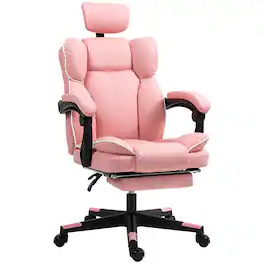 Homcom - Executive Office Chair, Overstuffed PU Leather Reclining Computer Chair with Foot Rest, Headrest - Pink