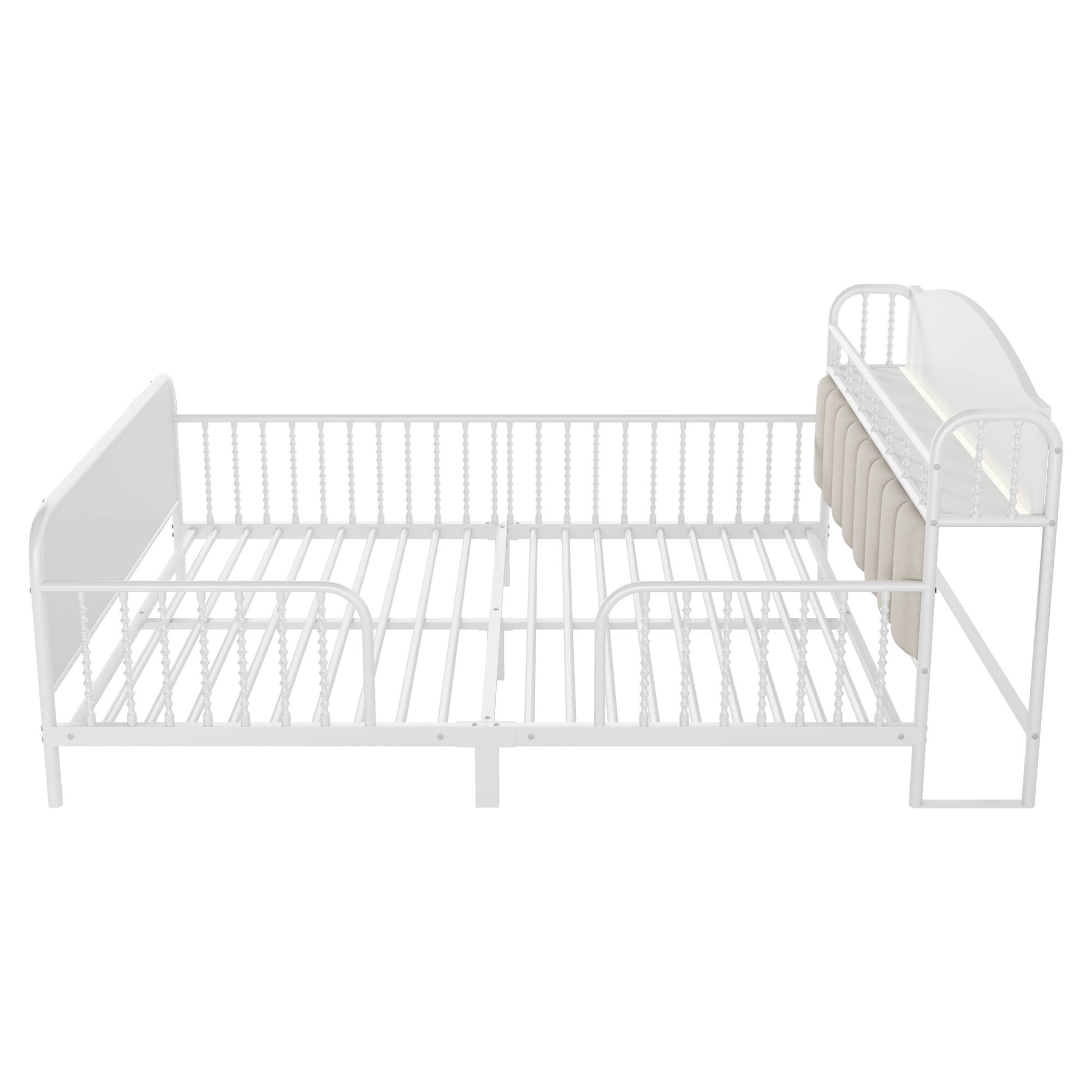 Alt View 5. GOODSILO - Full Size Metal Platform Bed Frame with LED Lighting and Upholstered Storage Headboard - White.