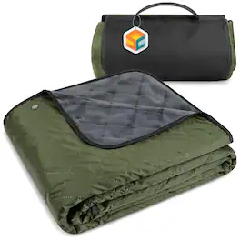 Cedar Assembly - Large Waterproof Camping Blanket Fleece Quilted Stadium For Cold Weather Windproof Foldable Outdoor Mat Pic - Olive Green/Grey Fleece-60 x 80 Inches