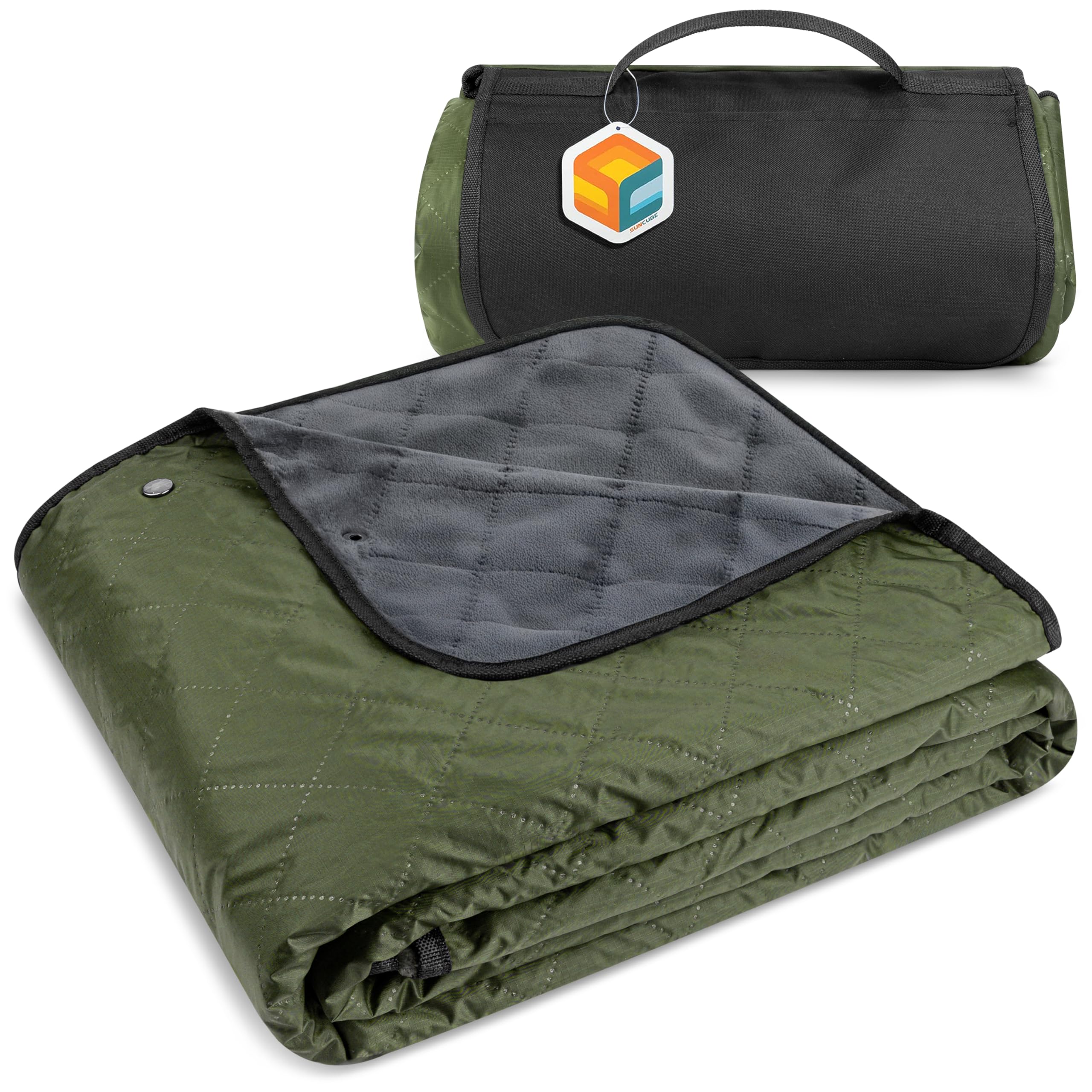 Front. Cedar Assembly - Large Waterproof Camping Blanket Fleece Quilted Stadium For Cold Weather Windproof Foldable Outdoor Mat Pic... - Olive Green/Grey Fleece-60 x 80 Inches.