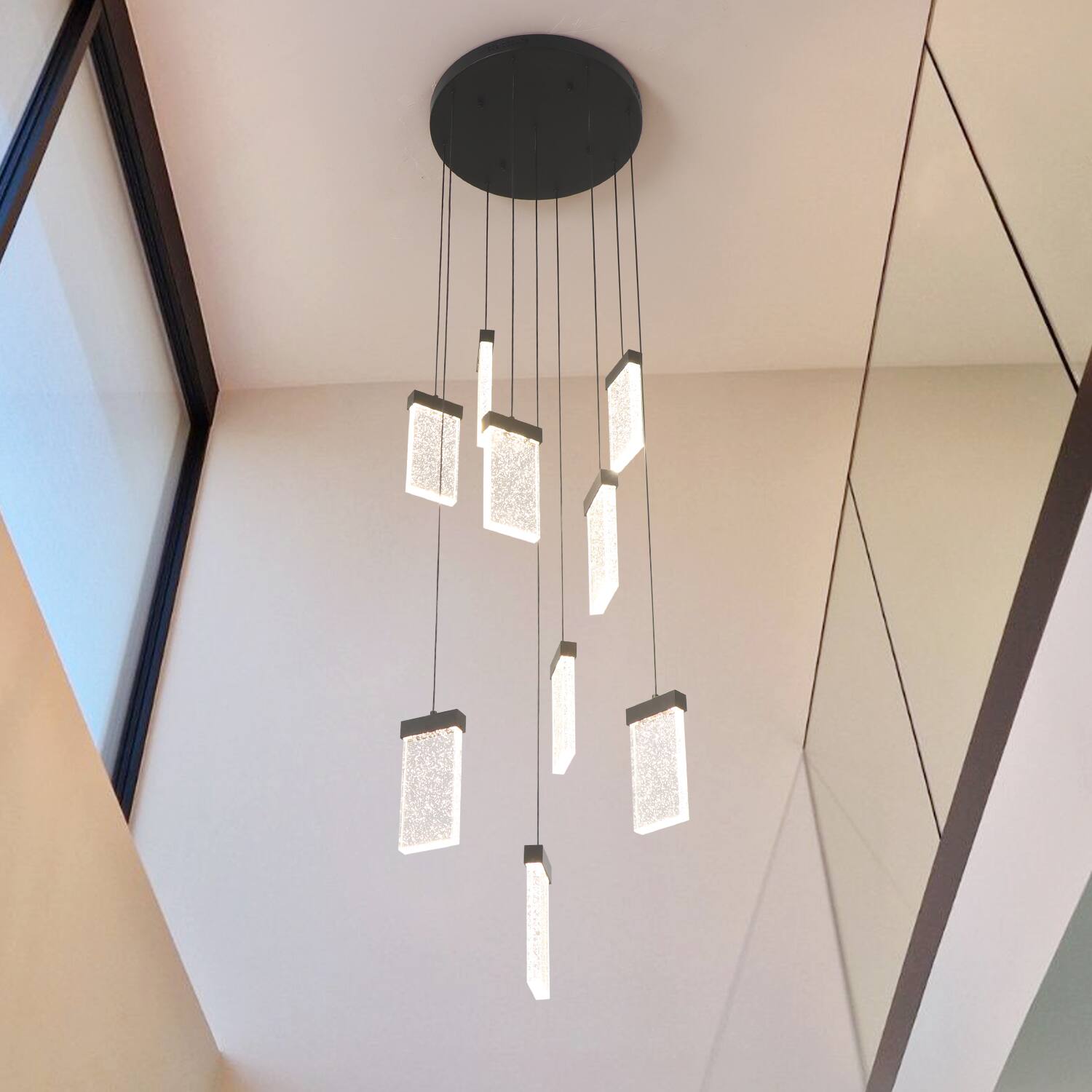 Left. Umeiluce - 9 Lights Modern Perceus Chandelier Round Base Warm Light Dimmable - Matte Black.