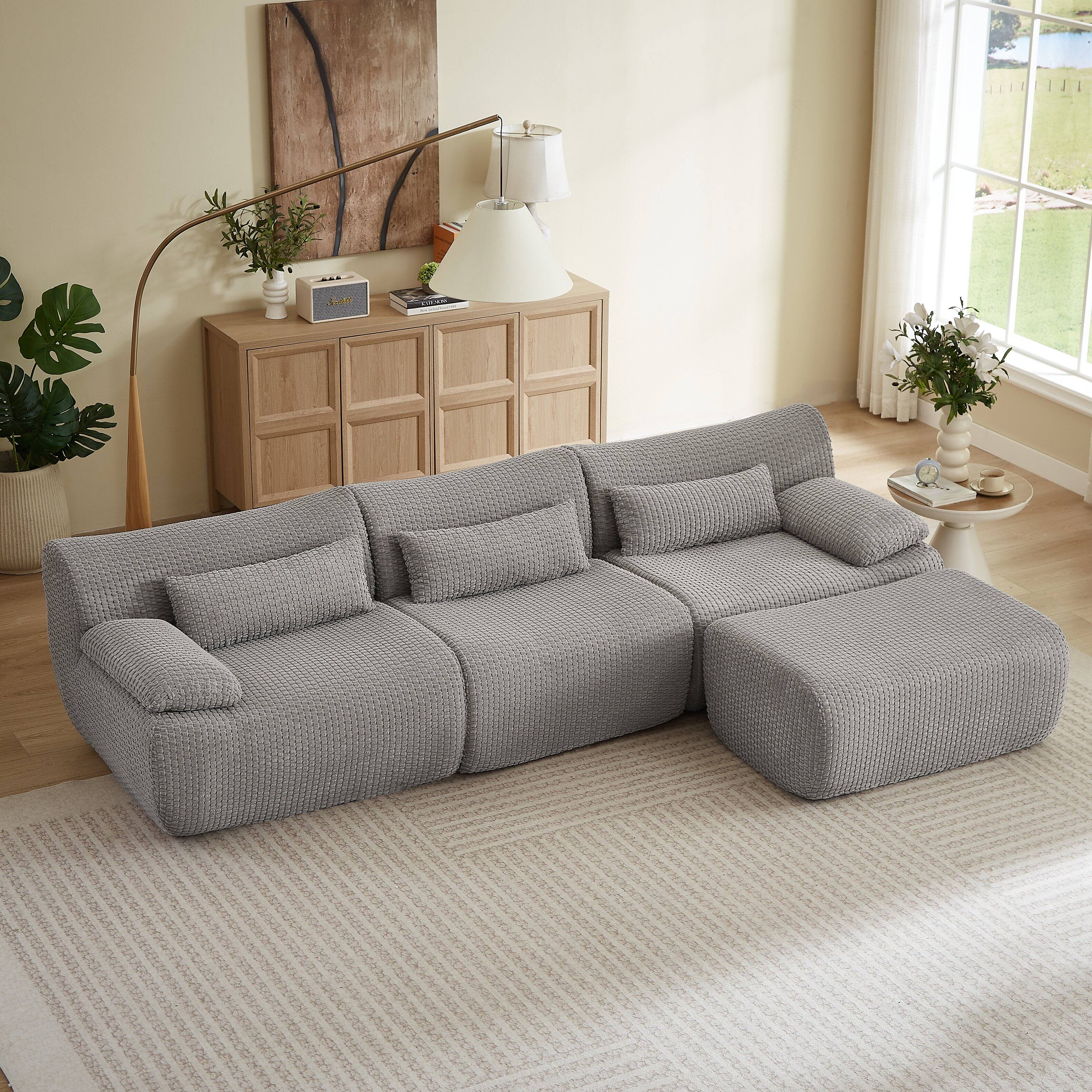 Left. Anysun - 4 Seat L Shaped Modular Sectional Sofa with Cloud Comfort, Corduroy Fabric & No Assembly for Living Room - Gray.
